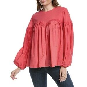 Trina Turk Venus Top Women's Blouse Watermelon Pink Ballon Sleeve Org $278